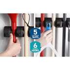 Porta-scope e Mop da Muro Nero / Bianco sporco – Per Casa 1 o 2 Persone, 5 Scomparti e 6 Ganci