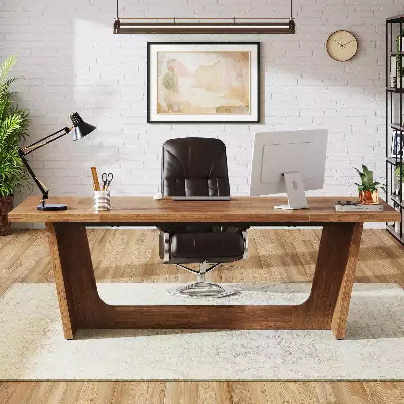 Scrivania direzionale in Nero / Marrone / Noce, per una persona, 180 cm