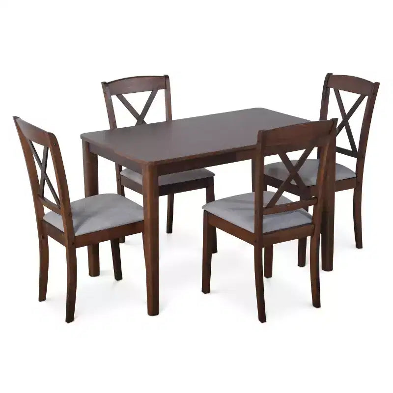 Set da pranzo in 5 pezzi per 4 persone, nero/marrone – Struttura in legno e sedie in ecopelle
