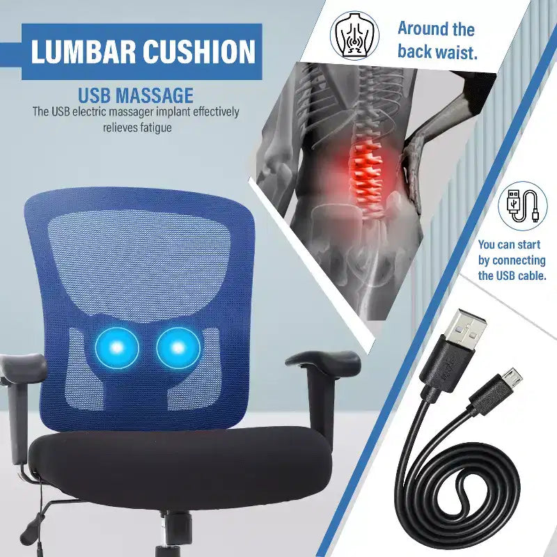 Sedia da ufficio ergonomica in rete Nera/Blu/Grigia/Rossa/Bianca con supporto lombare e massaggio, utente singolo, capacità 181 kg