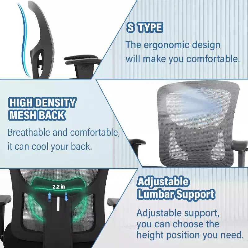 Sedia da ufficio ergonomica in rete Nera/Blu/Grigia/Rossa/Bianca con supporto lombare e massaggio, utente singolo, capacità 181 kg
