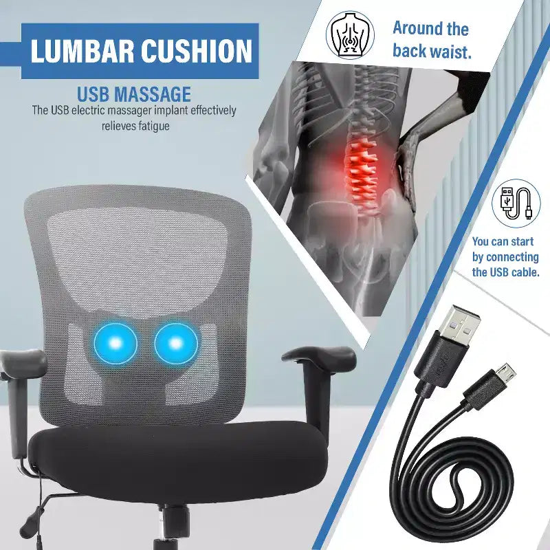 Sedia da ufficio ergonomica in rete Nera/Blu/Grigia/Rossa/Bianca con supporto lombare e massaggio, utente singolo, capacità 181 kg