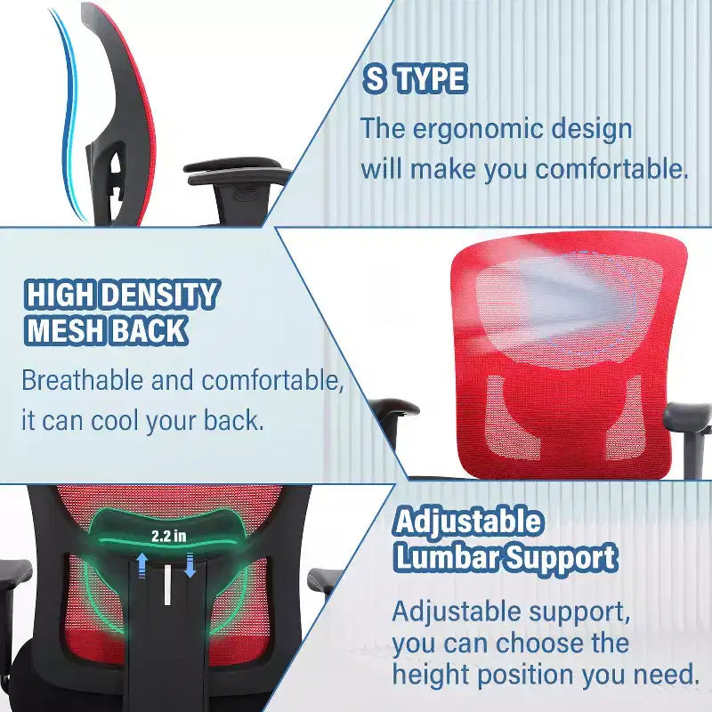 Sedia da ufficio ergonomica in rete Nera/Blu/Grigia/Rossa/Bianca con supporto lombare e massaggio, utente singolo, capacità 181 kg