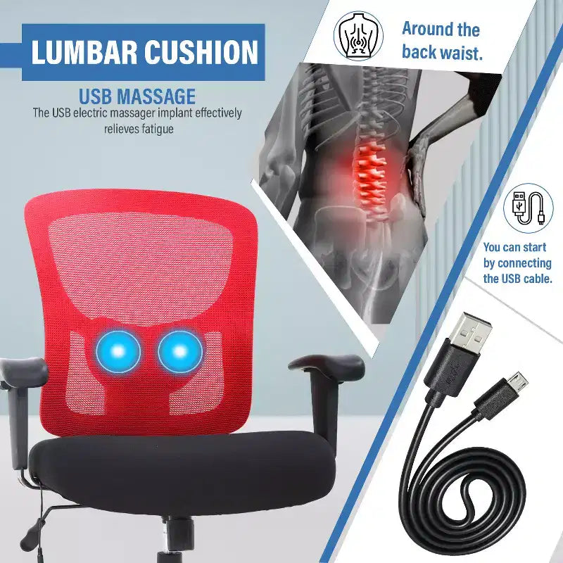Sedia da ufficio ergonomica in rete Nera/Blu/Grigia/Rossa/Bianca con supporto lombare e massaggio, utente singolo, capacità 181 kg