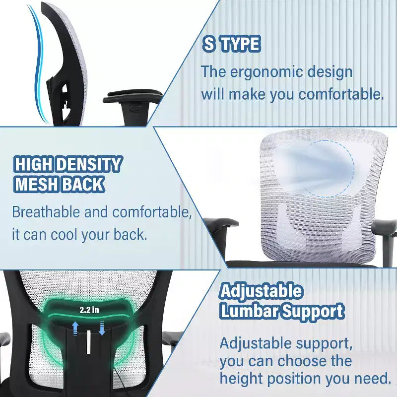 Sedia da ufficio ergonomica in rete Nera/Blu/Grigia/Rossa/Bianca con supporto lombare e massaggio, utente singolo, capacità 181 kg