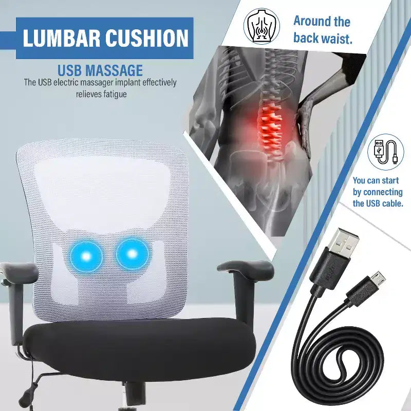 Sedia da ufficio ergonomica in rete Nera/Blu/Grigia/Rossa/Bianca con supporto lombare e massaggio, utente singolo, capacità 181 kg