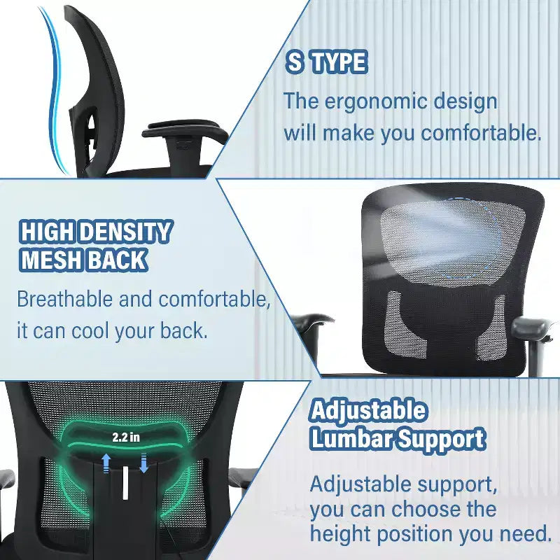 Sedia da ufficio ergonomica in rete Nera/Blu/Grigia/Rossa/Bianca con supporto lombare e massaggio, utente singolo, capacità 181 kg