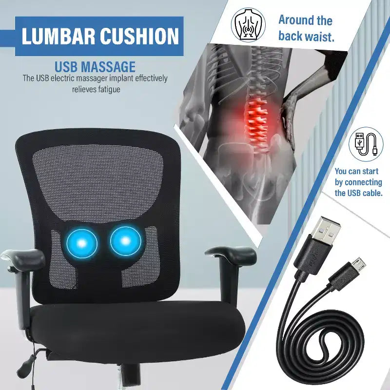 Sedia da ufficio ergonomica in rete Nera/Blu/Grigia/Rossa/Bianca con supporto lombare e massaggio, utente singolo, capacità 181 kg