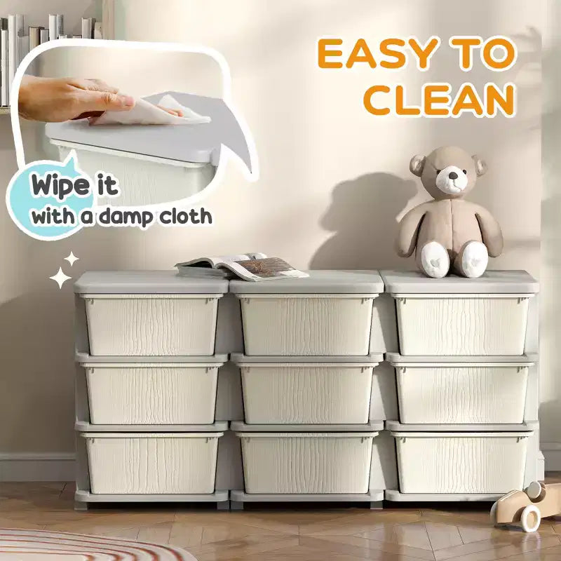 Cassettiera organizer a 3 piani color bianco crema, 9 cassetti, per bambini