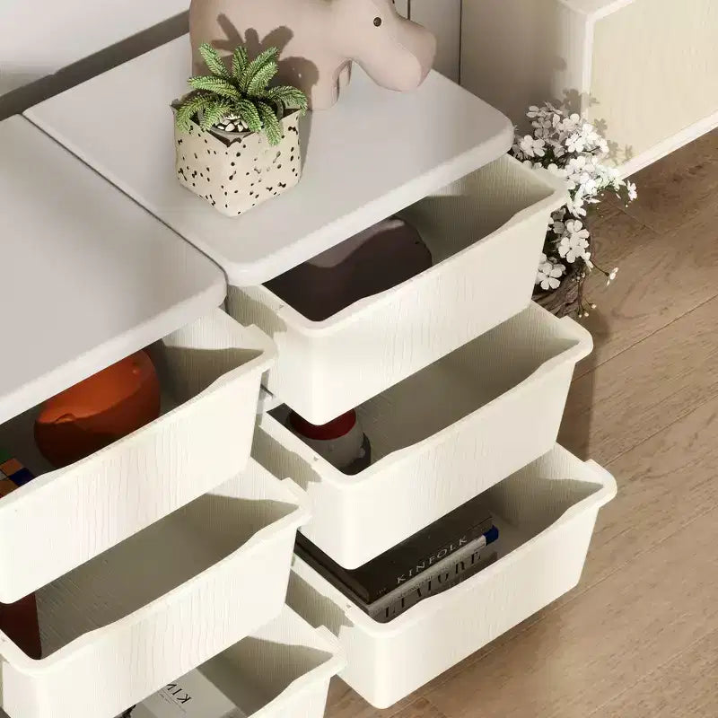 Cassettiera organizer a 3 piani color bianco crema, 9 cassetti, per bambini