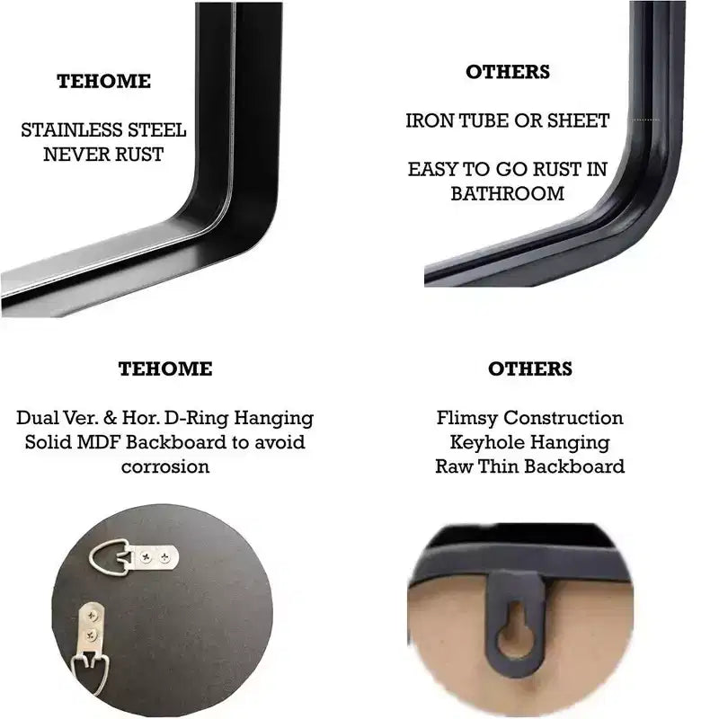 Specchio da bagno rettangolare a parete con cornice bronzo anticato/nichel/nero, singolo, 4 misure