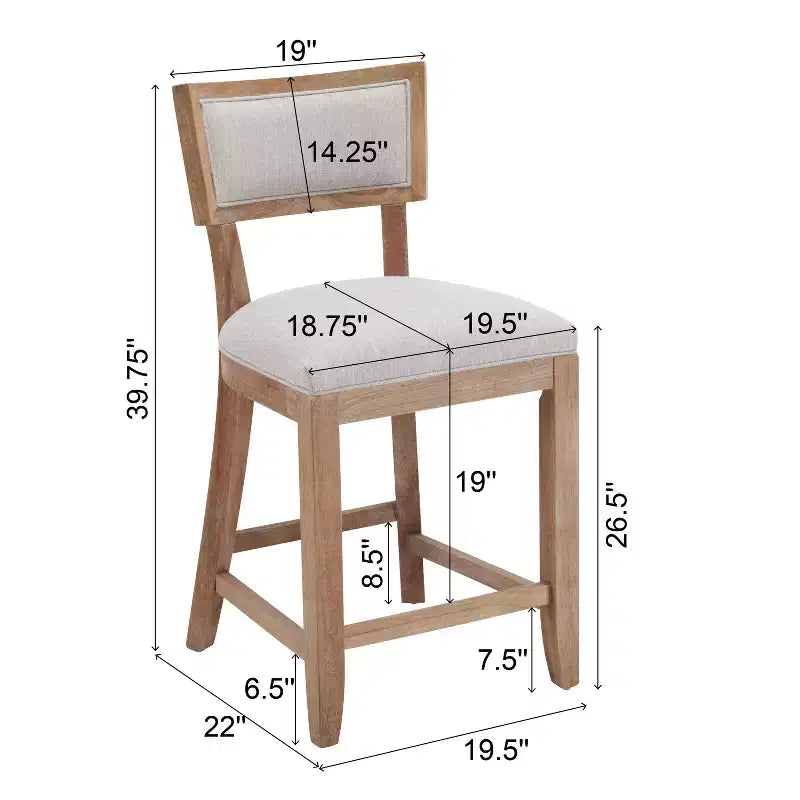 Sgabello da bancone imbottito beige, senza braccioli, schienale medio, set da 2 (1 posto ciascuno)