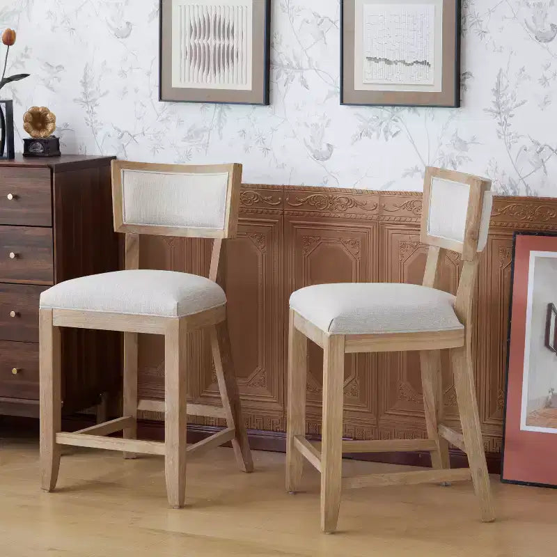 Sgabello da bancone imbottito beige, senza braccioli, schienale medio, set da 2 (1 posto ciascuno)