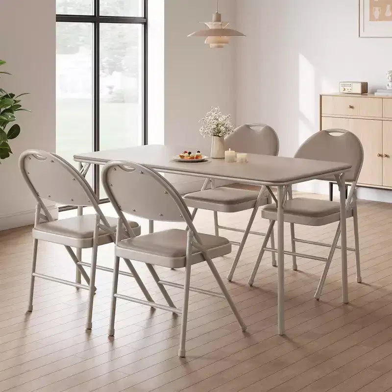 Sedia pieghevole in metallo nera con seduta in similpelle, set da 4