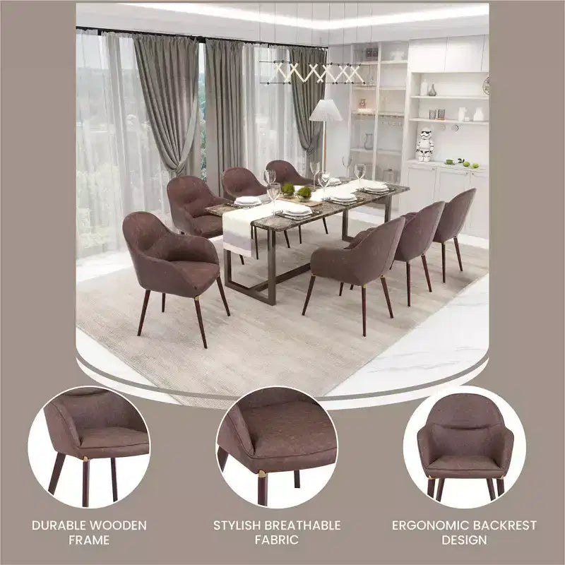 Sedia da pranzo imbottita con schienale a botte per 1 – Pelle o velluto, gambe verniciate a polvere (Beige / Marrone / Grigio / Tortora)