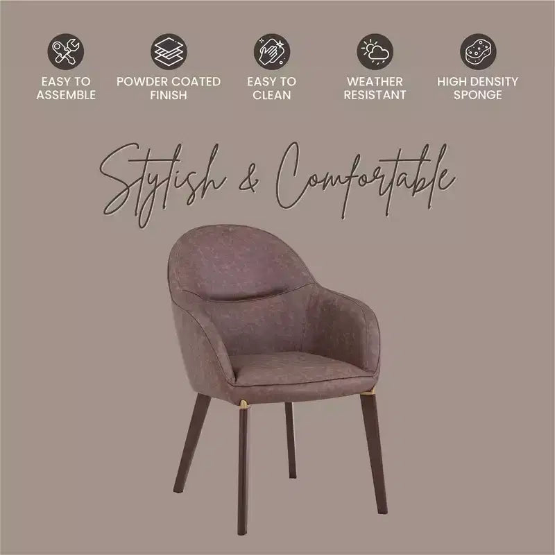 Sedia da pranzo imbottita con schienale a botte per 1 – Pelle o velluto, gambe verniciate a polvere (Beige / Marrone / Grigio / Tortora)