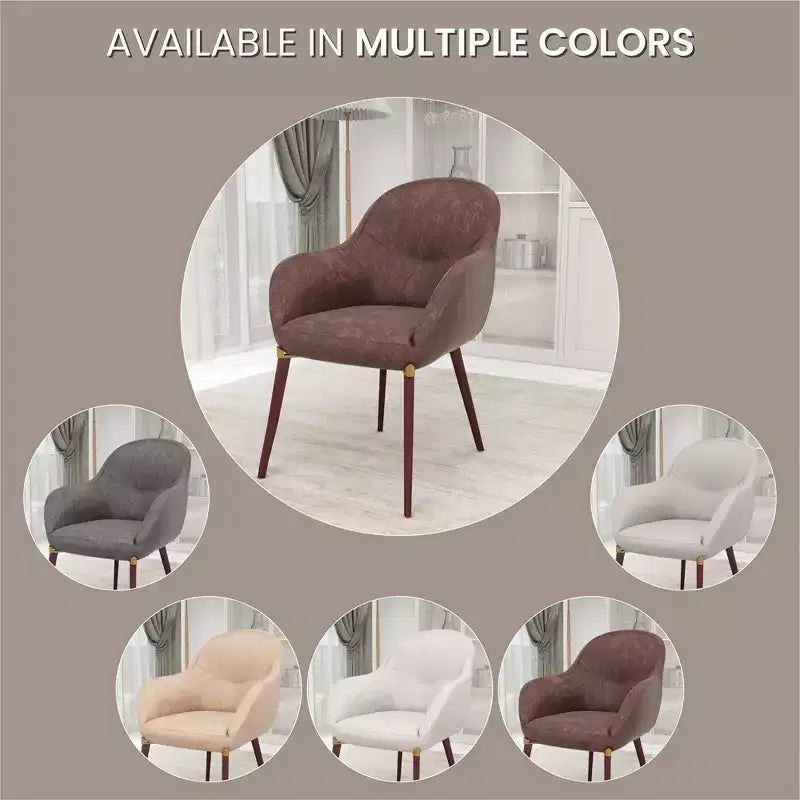 Sedia da pranzo imbottita con schienale a botte per 1 – Pelle o velluto, gambe verniciate a polvere (Beige / Marrone / Grigio / Tortora)