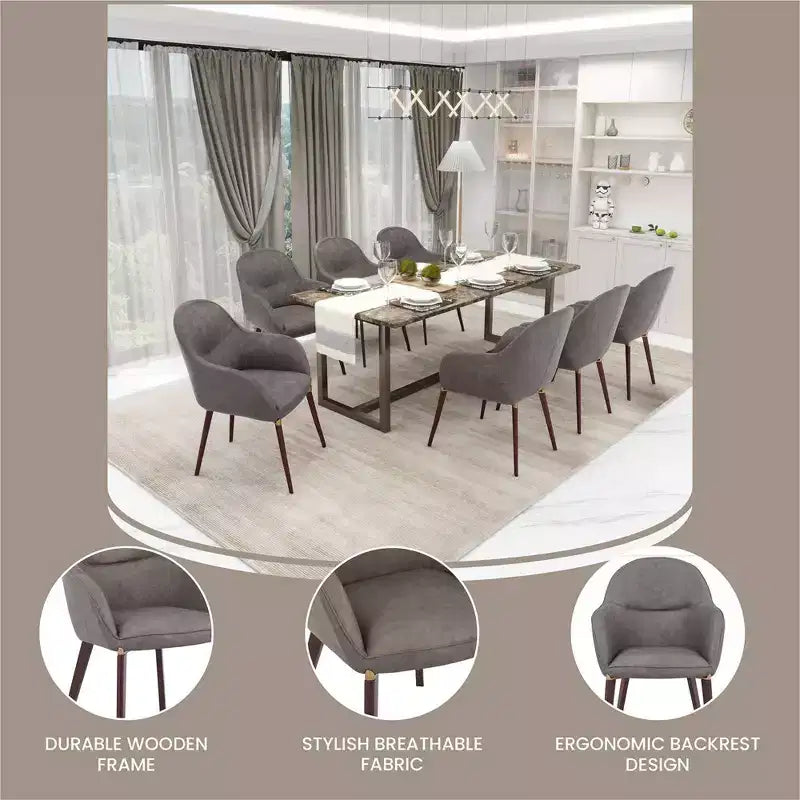 Sedia da pranzo imbottita con schienale a botte per 1 – Pelle o velluto, gambe verniciate a polvere (Beige / Marrone / Grigio / Tortora)