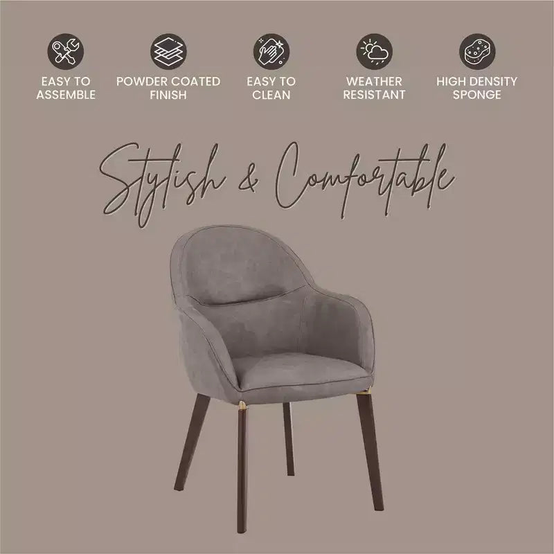 Sedia da pranzo imbottita con schienale a botte per 1 – Pelle o velluto, gambe verniciate a polvere (Beige / Marrone / Grigio / Tortora)