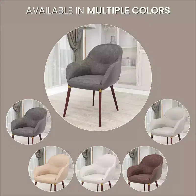 Sedia da pranzo imbottita con schienale a botte per 1 – Pelle o velluto, gambe verniciate a polvere (Beige / Marrone / Grigio / Tortora)