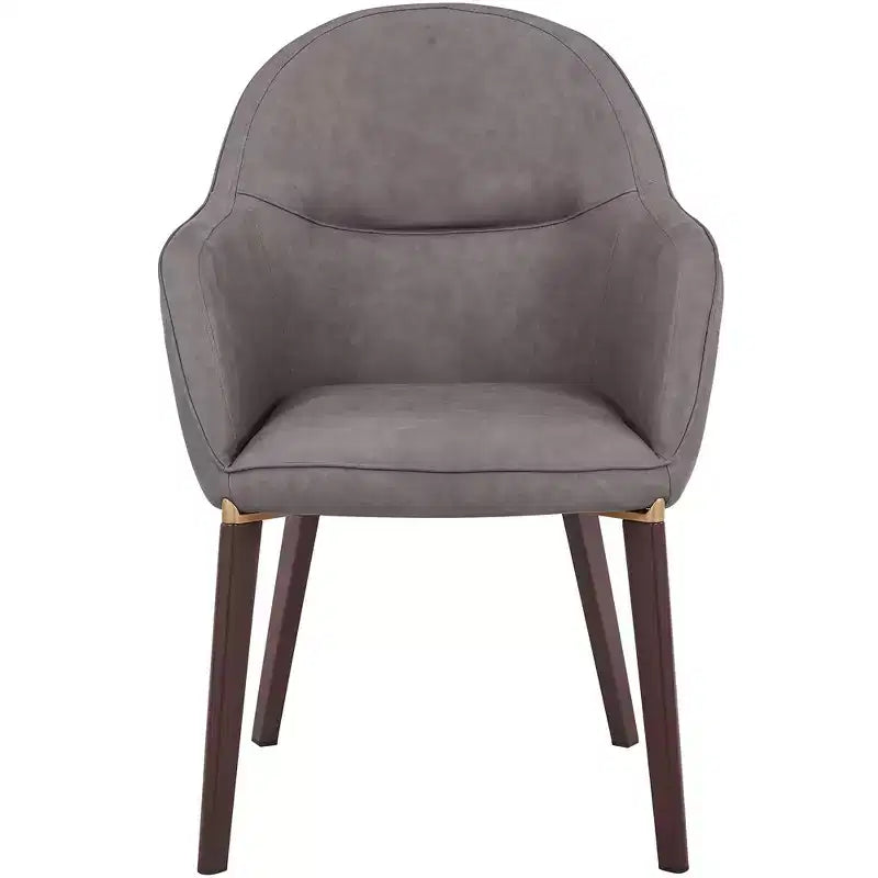 Sedia da pranzo imbottita con schienale a botte per 1 – Pelle o velluto, gambe verniciate a polvere (Beige / Marrone / Grigio / Tortora)