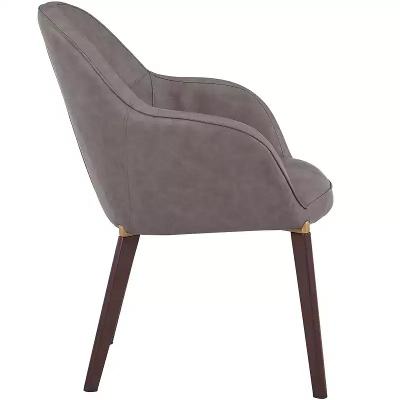 Sedia da pranzo imbottita con schienale a botte per 1 – Pelle o velluto, gambe verniciate a polvere (Beige / Marrone / Grigio / Tortora)