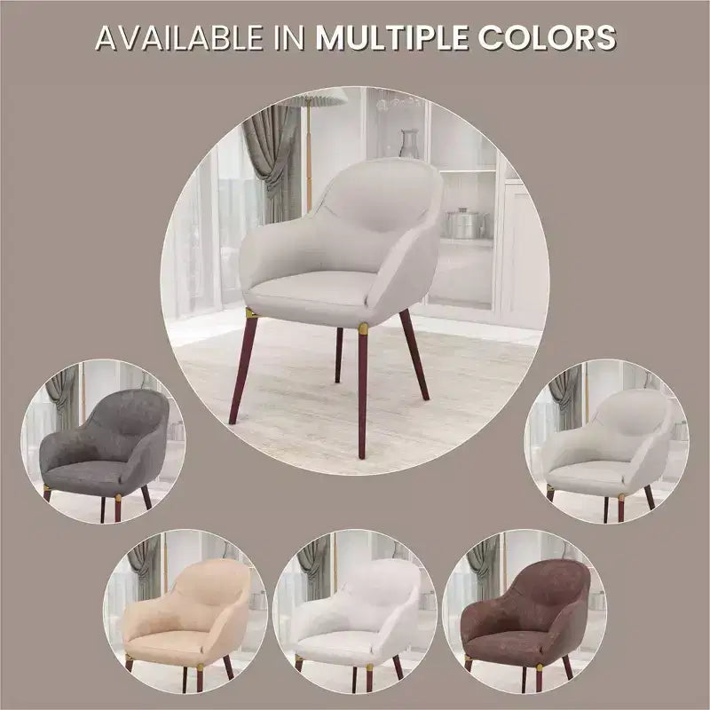 Sedia da pranzo imbottita con schienale a botte per 1 – Pelle o velluto, gambe verniciate a polvere (Beige / Marrone / Grigio / Tortora)