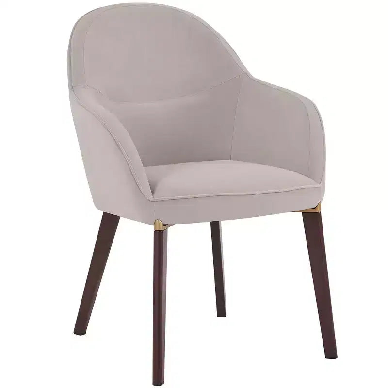Sedia da pranzo imbottita con schienale a botte per 1 – Pelle o velluto, gambe verniciate a polvere (Beige / Marrone / Grigio / Tortora)