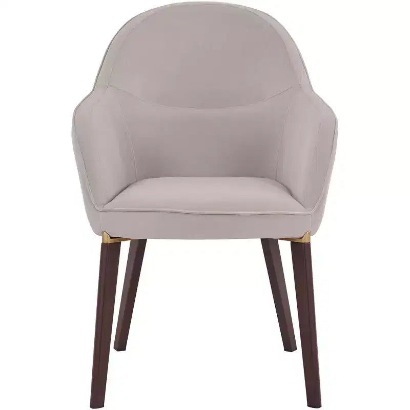 Sedia da pranzo imbottita con schienale a botte per 1 – Pelle o velluto, gambe verniciate a polvere (Beige / Marrone / Grigio / Tortora)
