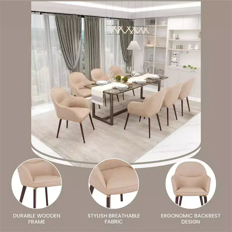Sedia da pranzo imbottita con schienale a botte per 1 – Pelle o velluto, gambe verniciate a polvere (Beige / Marrone / Grigio / Tortora)