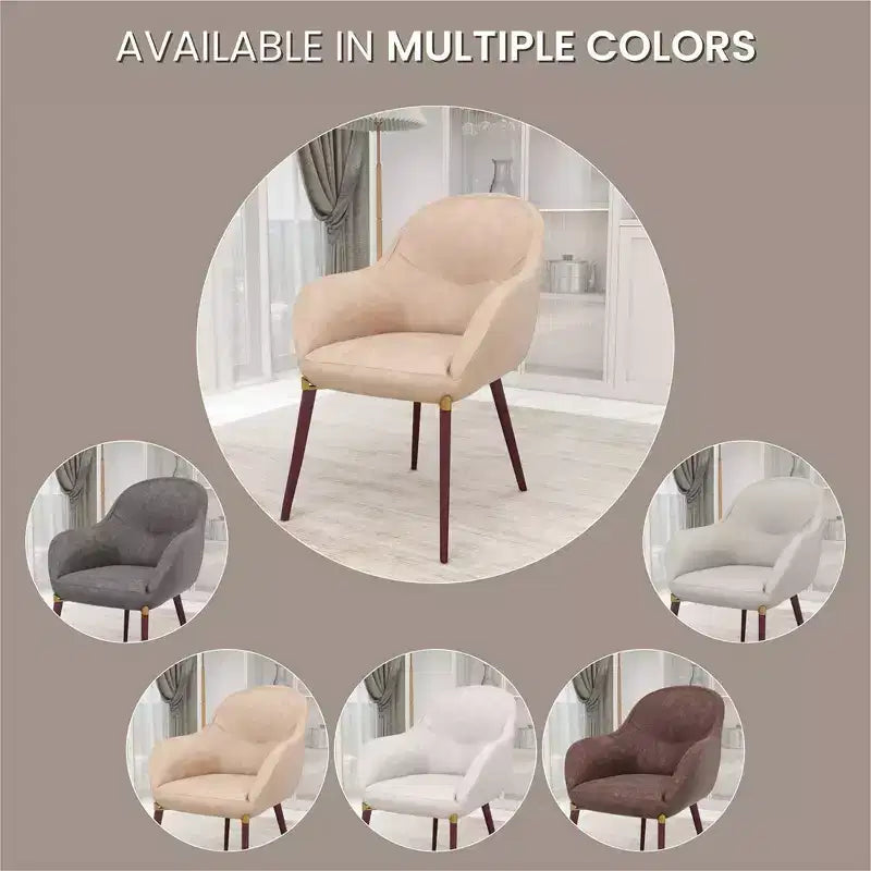 Sedia da pranzo imbottita con schienale a botte per 1 – Pelle o velluto, gambe verniciate a polvere (Beige / Marrone / Grigio / Tortora)