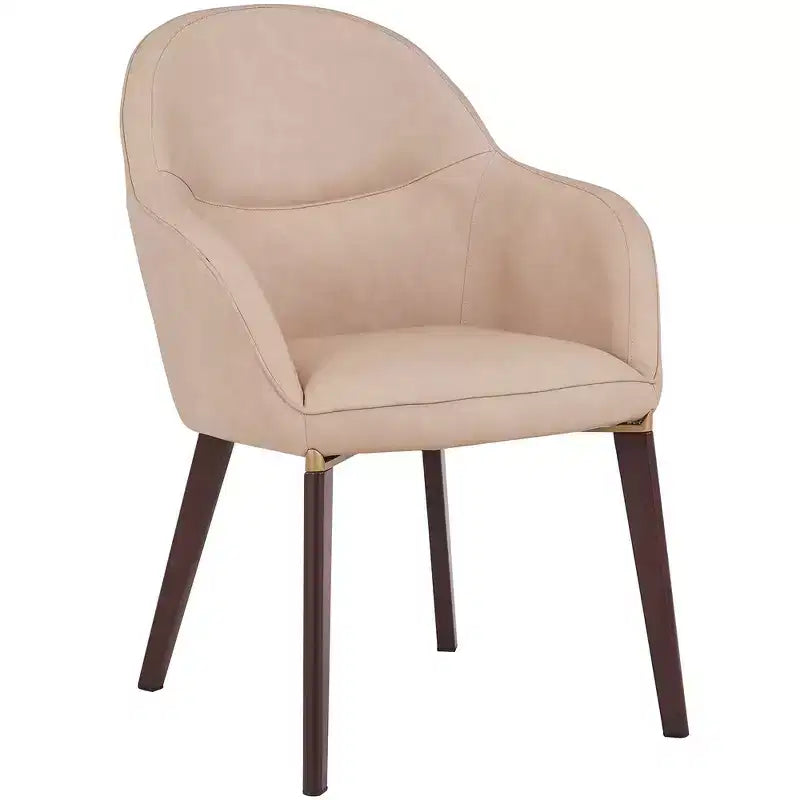 Sedia da pranzo imbottita con schienale a botte per 1 – Pelle o velluto, gambe verniciate a polvere (Beige / Marrone / Grigio / Tortora)