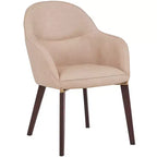 Sedia da pranzo imbottita con schienale a botte per 1 – Pelle o velluto, gambe verniciate a polvere (Beige / Marrone / Grigio / Tortora)