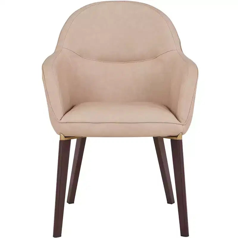Sedia da pranzo imbottita con schienale a botte per 1 – Pelle o velluto, gambe verniciate a polvere (Beige / Marrone / Grigio / Tortora)