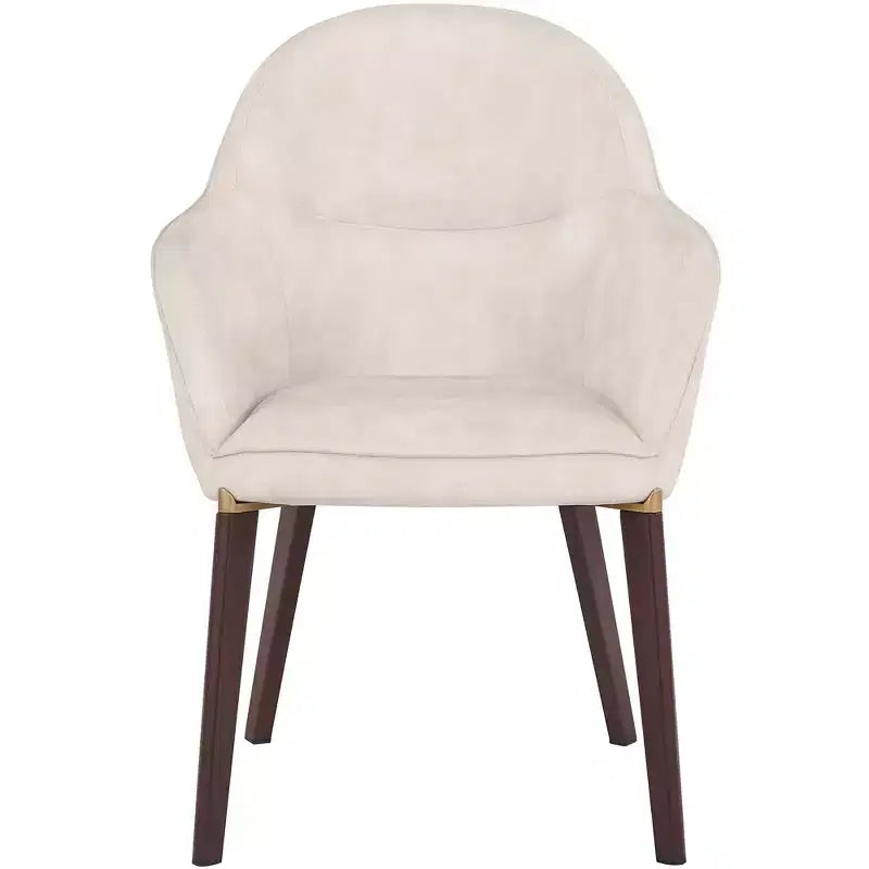 Sedia da pranzo imbottita con schienale a botte per 1 – Pelle o velluto, gambe verniciate a polvere (Beige / Marrone / Grigio / Tortora)