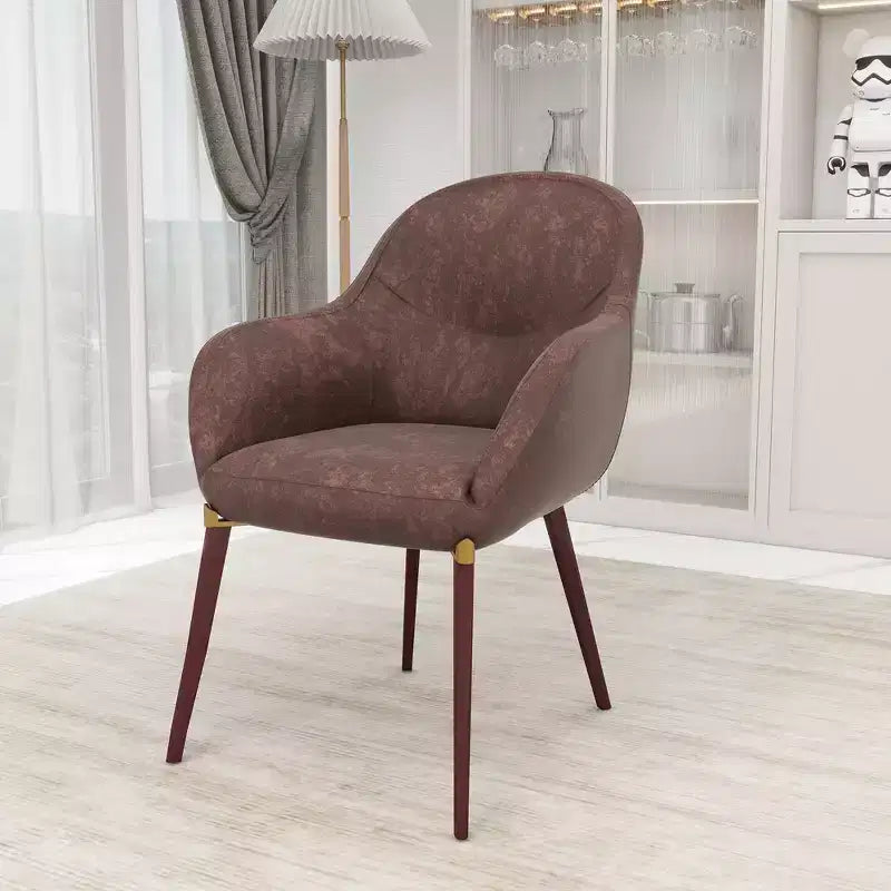 Sedia da pranzo imbottita con schienale a botte per 1 – Pelle o velluto, gambe verniciate a polvere (Beige / Marrone / Grigio / Tortora)