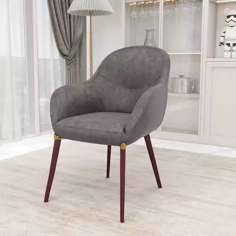 Sedia da pranzo imbottita con schienale a botte per 1 – Pelle o velluto, gambe verniciate a polvere (Beige / Marrone / Grigio / Tortora)