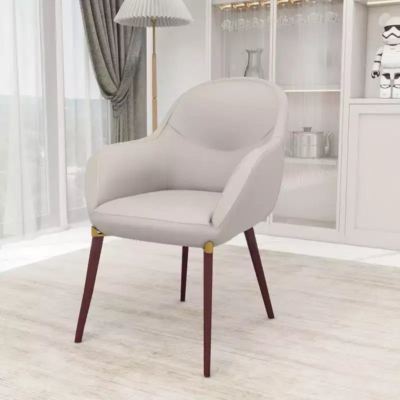 Sedia da pranzo imbottita con schienale a botte per 1 – Pelle o velluto, gambe verniciate a polvere (Beige / Marrone / Grigio / Tortora)