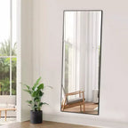 Specchio a figura intera nero/oro, cornice in metallo, montaggio a pavimento/parete, 16"x59"