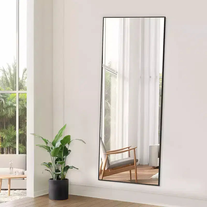 Specchio a figura intera nero/oro, cornice in metallo, montaggio a pavimento/parete, 16"x59"