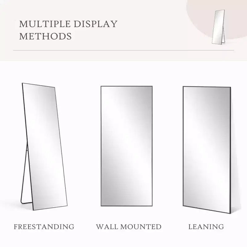 Specchio a figura intera nero/oro, cornice in metallo, montaggio a pavimento/parete, 16"x59"