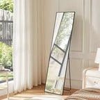 Specchio a figura intera nero/oro, cornice in metallo, montaggio a pavimento/parete, 16"x59"