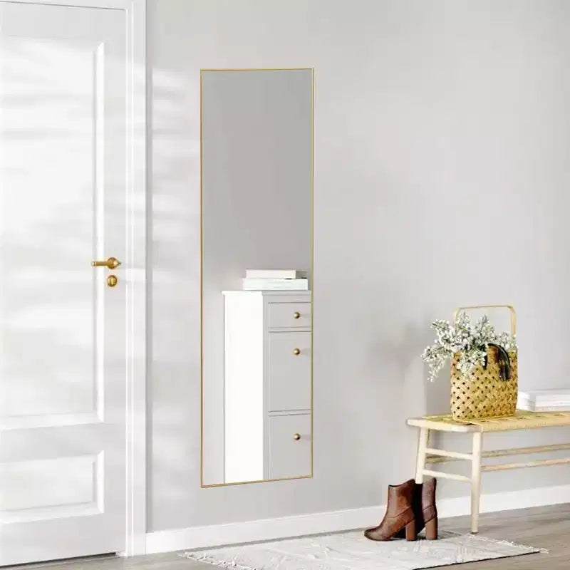 Specchio a figura intera nero/oro, cornice in metallo, montaggio a pavimento/parete, 16"x59"
