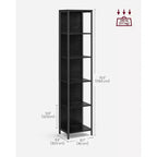 Libreria a 6 ripiani con LED, nera con venature del legno, struttura in acciaio, montaggio per 1 persona
