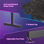 Scrivania da gaming da 42" con luci LED e supporto per monitor, Nero / Marmo Nero / Fibra di carbonio / Bianco, Singolo