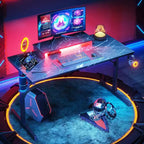Scrivania da gaming da 42" con luci LED e supporto per monitor, Nero / Marmo Nero / Fibra di carbonio / Bianco, Singolo