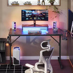 Scrivania da gaming da 42" con luci LED e supporto per monitor, Nero / Marmo Nero / Fibra di carbonio / Bianco, Singolo