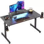 Scrivania da gaming da 42" con luci LED e supporto per monitor, Nero / Marmo Nero / Fibra di carbonio / Bianco, Singolo