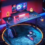 Scrivania da gaming da 42" con luci LED e supporto per monitor, Nero / Marmo Nero / Fibra di carbonio / Bianco, Singolo