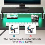 Scrivania da gaming da 42" con luci LED e supporto per monitor, Nero / Marmo Nero / Fibra di carbonio / Bianco, Singolo